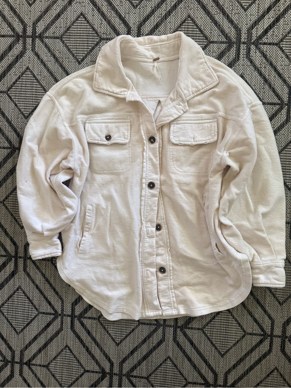 Free People Oversize Ivory Button-Up Shirt Jacket Shacket with pockets